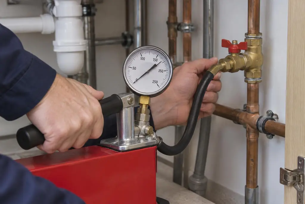Lekdetectie Westervoort – druktest op een waterleiding met een manometer
